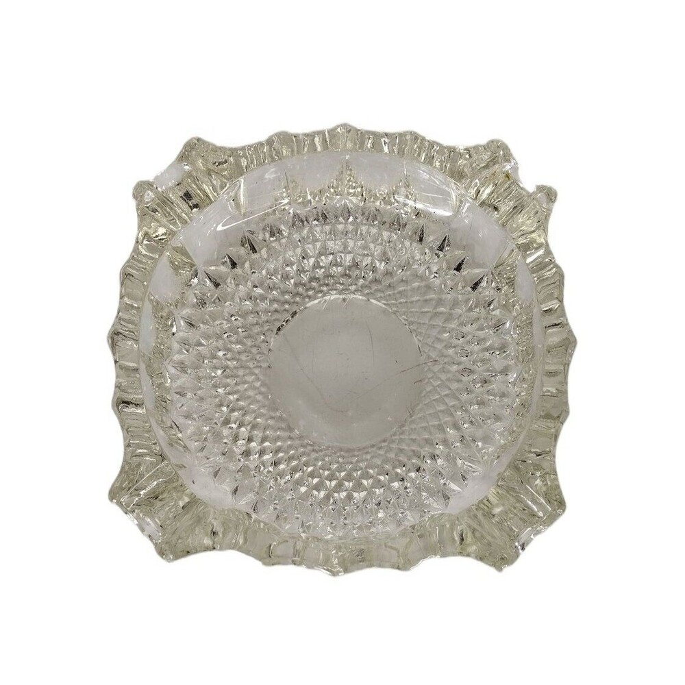 Vintage MCM Cut Crystal Spiro Kaleidoscope Ashtray Trinket Heavy Dish Square